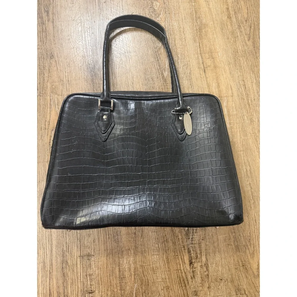 Mobile Edge Black Faux Croc Laptop Tote Bag Briefcase Professional Handbag